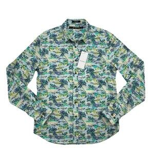 On The Road Slim Fit Tropical Palm Shirt Mens L NWT Cotton Hawaiian Beach